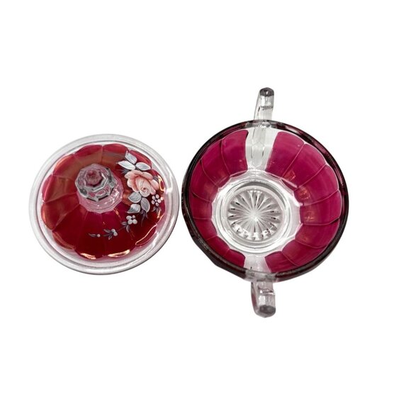 Vintage Westmorland Hand-Painted Ruby Glass Candy Dish Lid Floral Signed 1977 - Picture 8 of 9